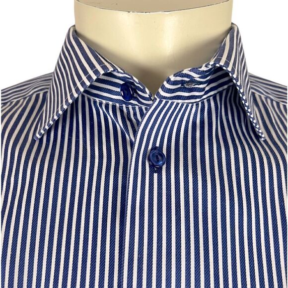 Eton Contemporary Fit Dress Shirt in Blue/White Stripes w/Blue Buttons Sz 41/16 - Picture 4 of 6